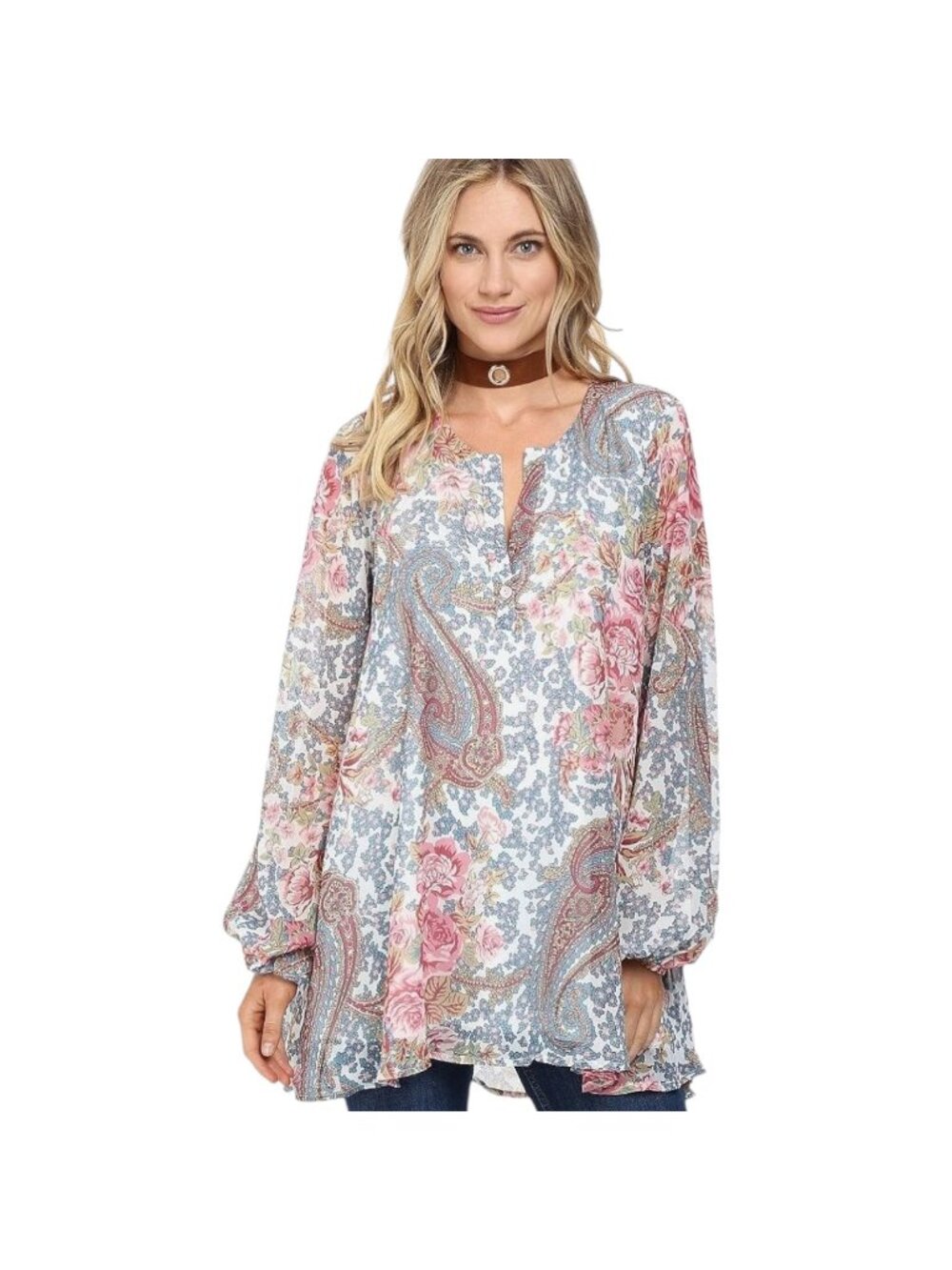 Show Me Your Mumu Women's Gray Gardens Jamie Tunic, Long Sleeves Size M